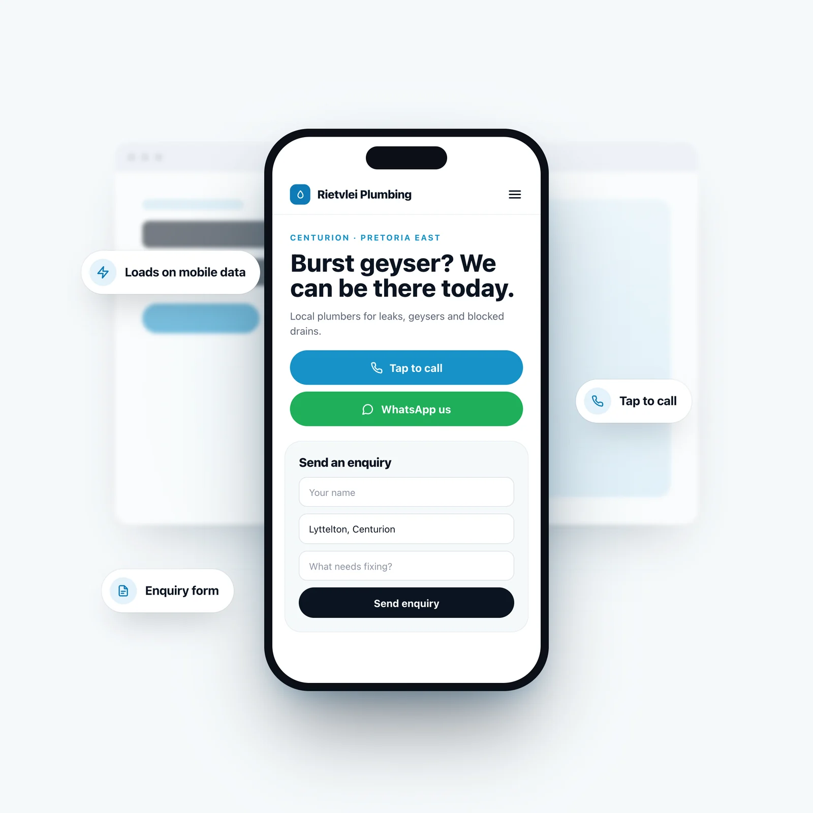 A phone-first website with tap-to-call, WhatsApp and an enquiry form