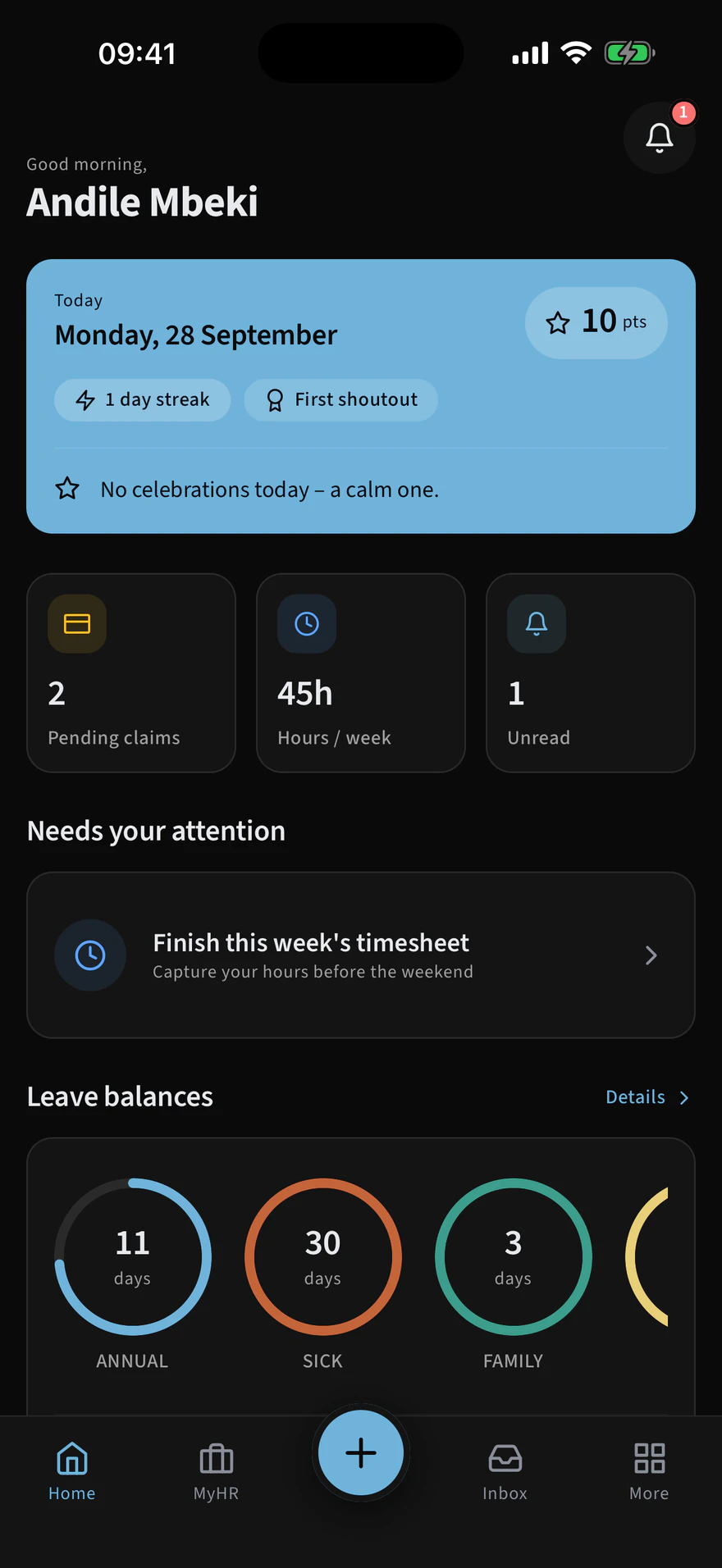 The HRify app in dark mode