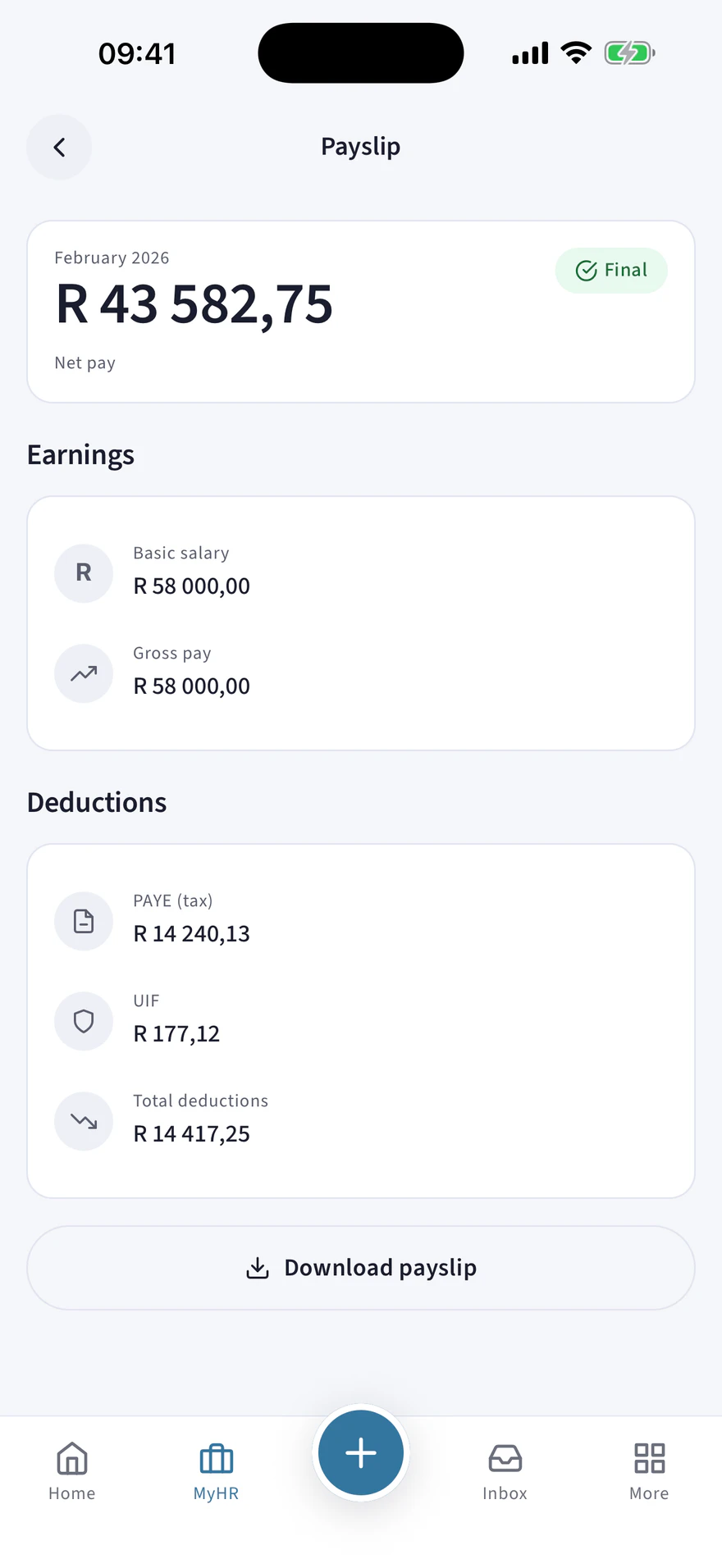 A payslip in the HRify app