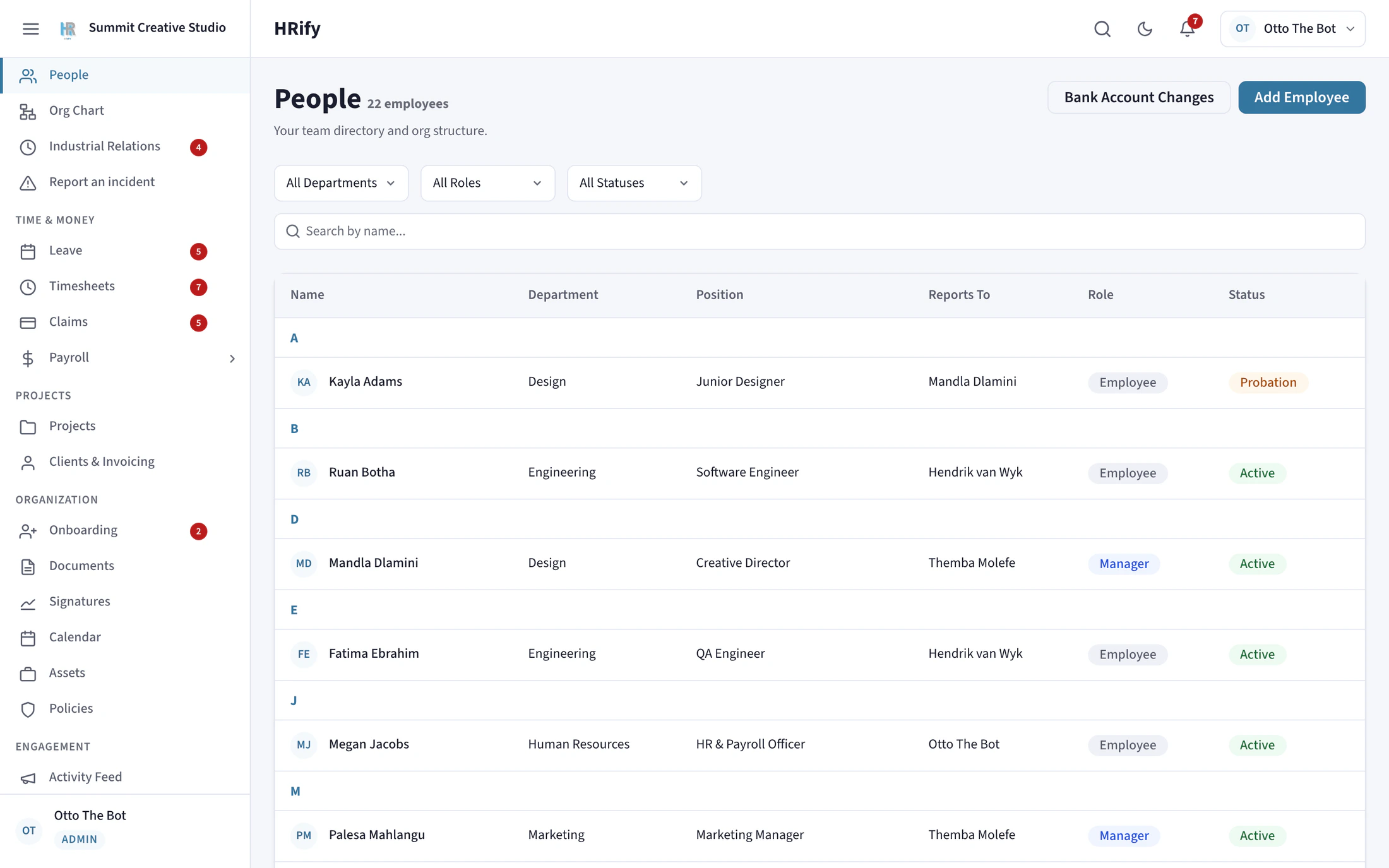 The HRify employee directory