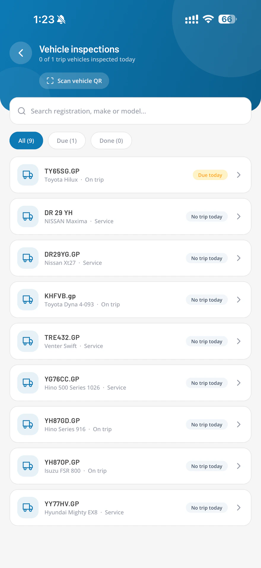 A vehicle inspection being completed in the OPSEN mobile app